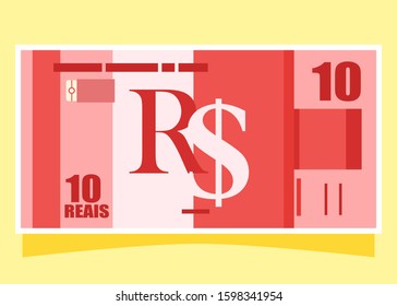 10 Brazilian Real Banknotes money vector icon logo illustration and design. Brazil currency, business, payment and finance element. Can be used for web, mobile, infographic, and print.