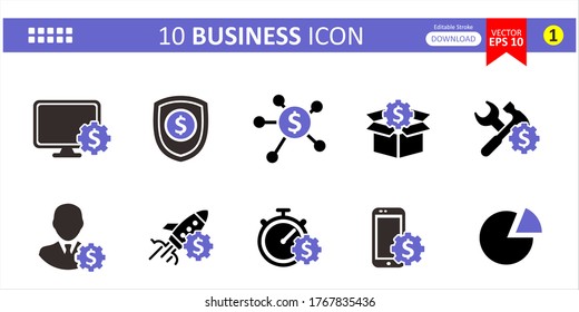 10 business icon, vector eps 10 editable set 1, symbol and illustration