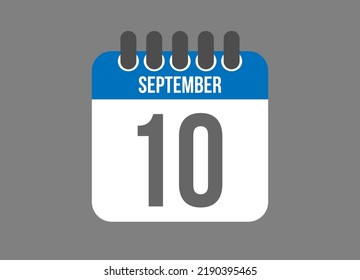 10 calendar september. Calendar icon for September days in blue color on dark background.