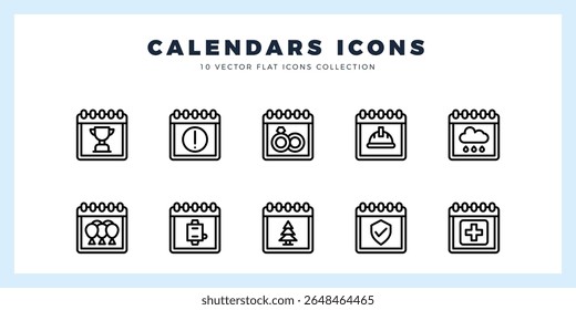 10 Calendários ícone linear pack. ilustração vetorial.