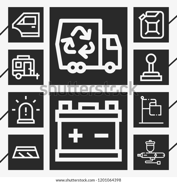 10 car  outline
style icons about gps, siren, van, battery, gearshift, car oil,
caravan, airbrush,
windshield