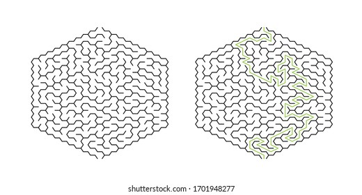 10 Zellen breites hexagonales Labyrinth mit Lösung