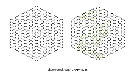 10 cells wide hexagonal maze with solution