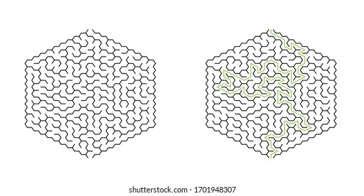 10 cells wide hexagonal maze with solution