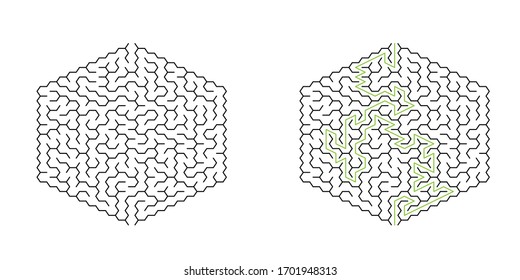 10 cells wide hexagonal maze with solution