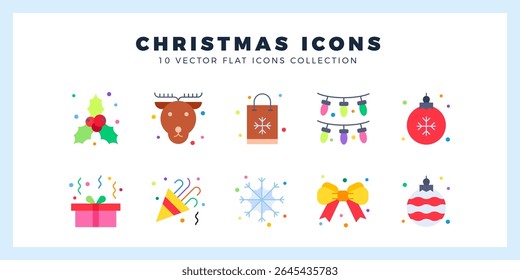 10 Navidades Flat icon pack. Ilustración vectorial.