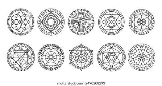 10 Circle Magic Spells Vector Set