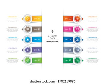 10 circle tab step infographic with abstract timeline template. Presentation step business modern background. 