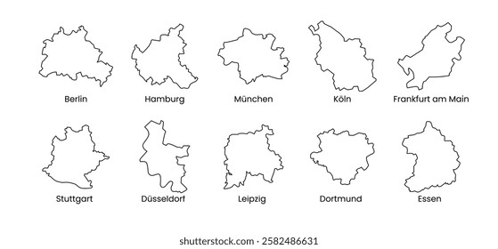 10 cities map of germany vector set