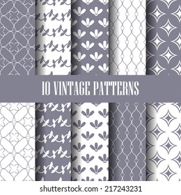 10 classic purple vector seamless patterns in  luxury concept. Endless texture can be used for wallpaper, pattern fills, web page background,surface textures.