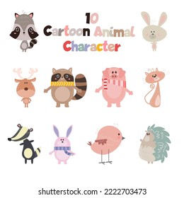 10 collection of cute animal cartoon characters