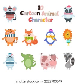 10 collection of cute animal cartoon characters