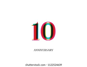 10 Colorful Anniversary logotype design isolated on white background