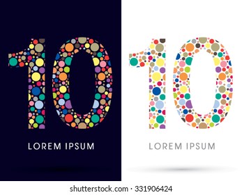 10 ,Colorful font, designed using colorful dot graphic vector.