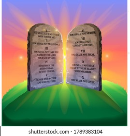 10 commandments stone vector illustration