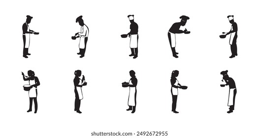 10 Juego de Vector de cocina Chef Silhouette