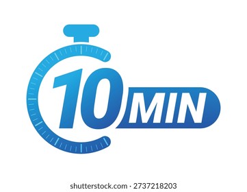 10 countdown timer with stopwatch symbol on white background. Clean modern vector logo illustration for productivity and time management.