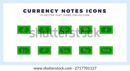 10 Currency Note Flat icon pack. vector illustration.