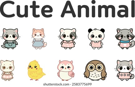 10 Cute Animal Character Set