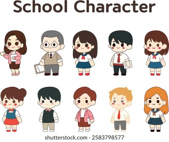 10 Cute School Character Set