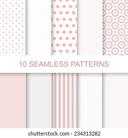 10 Cute seamless patterns. Stylish modern vector patterns with lines and dots