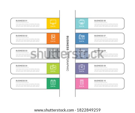 10 data infographics tab index template with thin line design. Vector illustration abstract background. Can be used for workflow layout, business step, banner, web design.
