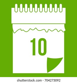 10 date calendar icon white isolated on green background. Vector illustration