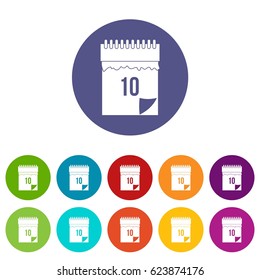 10 date calendar icons set in circle isolated flat vector illustration
