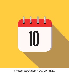 10 day calendar icon minimal modern flat design style with long shadow, vector illustration