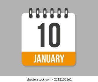 10 day january calendar icon. Orange calendar vector on light background for january month