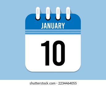 10 day January calendar icon. Banner for appointments, special dates and birthdays. Calendar vector for January in blue color on light background
