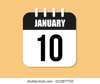 10 day january icon. Black and white january month calendar vector on orange background.