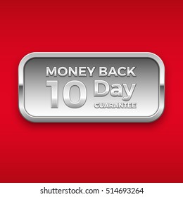 10 day money back guarantee vector badge, silver
