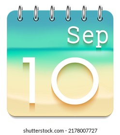 10 day of the month. September. Marine view  calendar daily icon. Date day week Sunday, Monday, Tuesday, Wednesday, Thursday, Friday, Saturday. Sea background. Vector illustration. Sea coast.