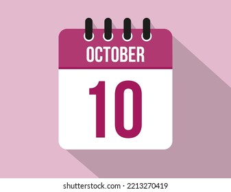 10 day October calendar. Calendar vector for October in pink color on light background