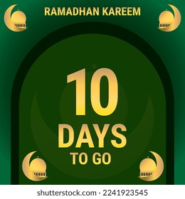 10 Days to go. Countdown leaves banner day. calculating the time for the month of Ramadan. Eps10 vector illustration.