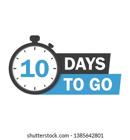 10 days to go flat icon. Vector stock illustration. label, blue alarm clock flat with ribbon, promotion icon, best deal symbol.