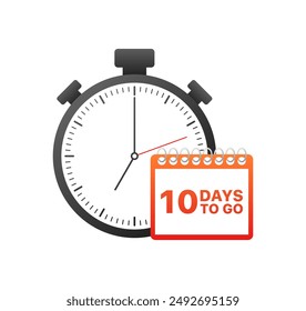 10 days to go icon. Timer icon. Flat style. Vector icon.