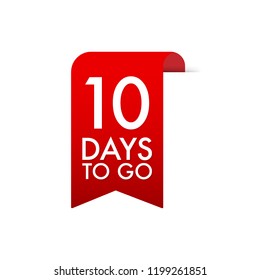 10 Days to go Red Label. Red Web Ribbon. Vector stock illustration.