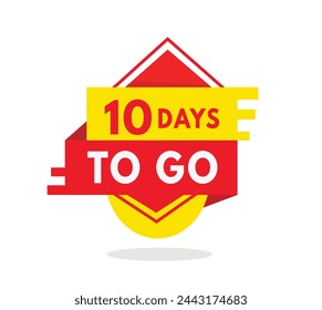 10 Tage zu gehen Red Label Letzter Countdown-Symbol, Vektor. Moderne Stil Design-Vorlage für Banner, Werbung, Ankündigung.