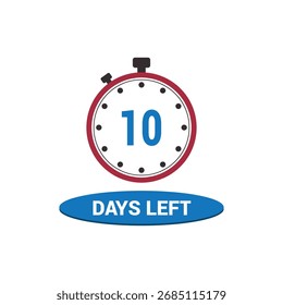 10 días restantes icono de reloj Vector contando días y tiempo restante, alarma de cuenta regresiva
