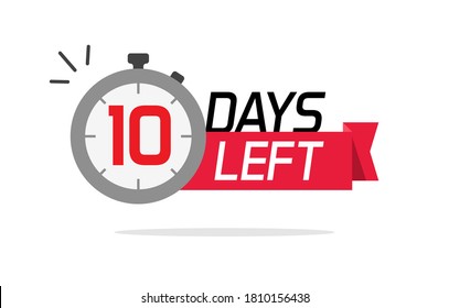 10 days left or to go sale countdown vector symbol, ten number remaining special offer promotion icon banner for time discount announcement marketing element badge sign