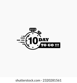 10 days left. Vector emblem with the number of days remaining. label, black alarm clock flat with ribbon, promotion icon, best deal symbol vector illustration