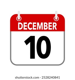 10 December, calendar icon isolated on white background.