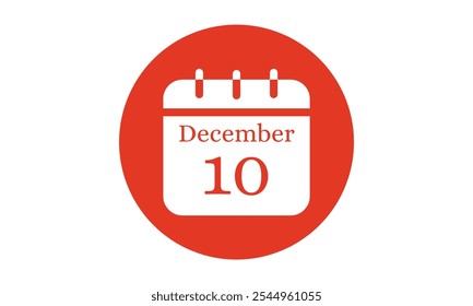 10 December calendar icon. text page monthly web design on red and white background vector, icon, or illustration with the month of December 10