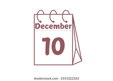 10 December calendar icon text page monthly web design on brown and white background vector, icon, or illustration with the month of December 10 