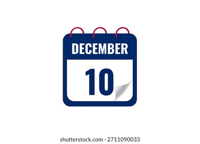 10 Dezember Kalender Symbol Textseite monatliches Web-Design auf weißem, rotem und blauem Hintergrund Vektor, Symbol oder Illustration mit dem Monat Dezember 10