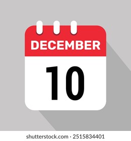 10 de dezembro ícone calendário página de texto design web mensal.