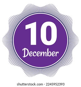 10 December, Date template. Useful design for calendar or event promotion. Vector illustration EPS 10 File. Isolated on white background. 