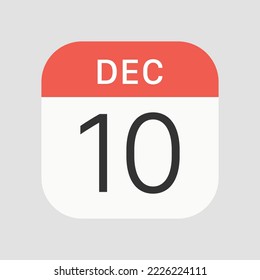 10 December icon isolated on background. Calendar symbol modern, simple, vector, icon for website design, mobile app, ui. Vector Illustration